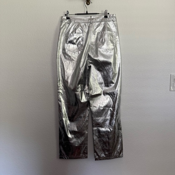 NWT Amylynn Silver Straight Leg Metallic Trousers Pants Large - Picture 4 of 8